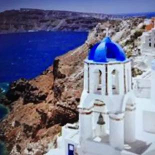 a view of a blue dome church