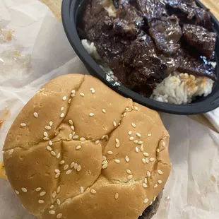 Cheese burger and a Teriyaki Beef bowl 10/13/2024  So Ono you know !!!  Eat to live, Live to eat !!!
