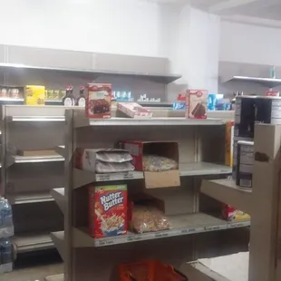 shelves of food and drinks