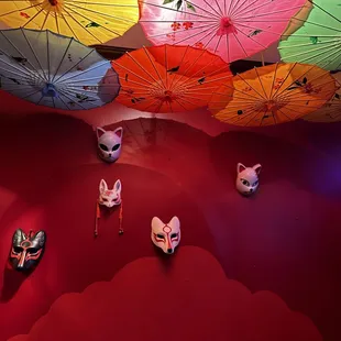 Colorful Umbrellas with Masks on the wall