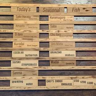 sushi and sashimi, menu