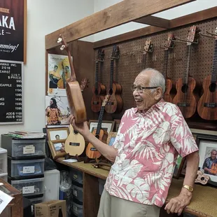 Uncle Fred (94) with the original pineapple ukulele
