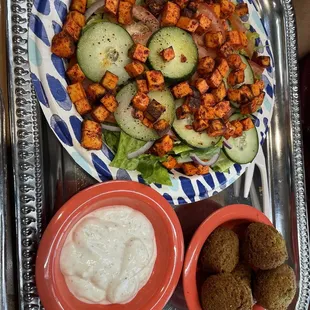 Garden Salad with paneer, falafel and raita