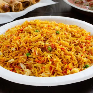 Veg biryani and available chicken lamb or goat biryani