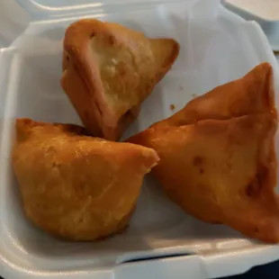 Sauceless, tough, overcooked Samosas.