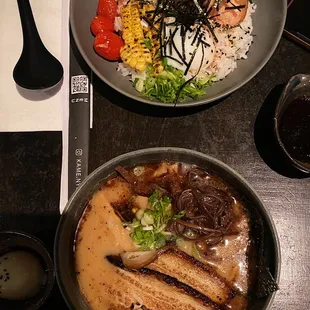 Tonkotsu ramen and Salmon Don