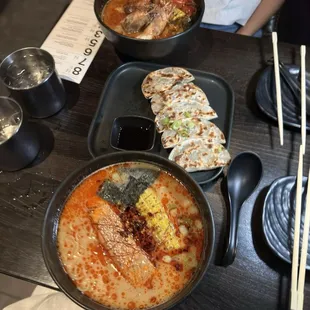 Spicy Salmon Miso and Spicy Shrimp Ramen