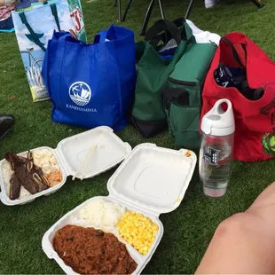 We eat our lunch plates and enjoy the entertainment