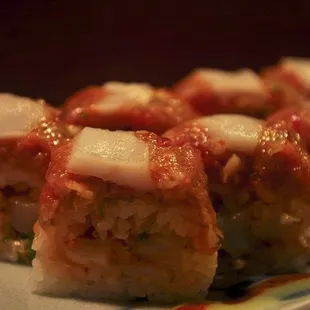 Walu on top of a spicy tuna mix