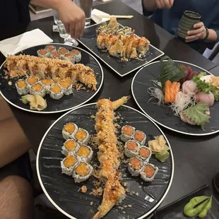 Angry dragon roll, spicy tuna and spicy crab. Sashimi