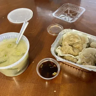Steamed dumplings and miso soup