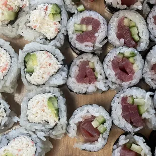 Tuna roll with cucumber and California roll. Simple and perfectly delicious!