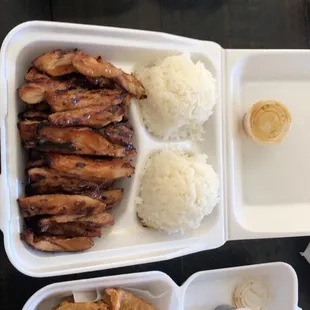 Chicken teriyaki, gyoza and salad