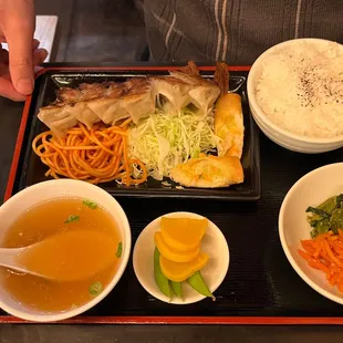 pan fried pork gyoza set meal - pickled veg was delish &amp; spaghetti reminded me of the traditional kids meals in Japan :)
