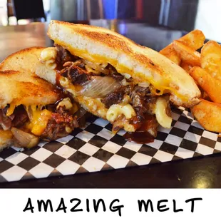 Brisket Melt stuffed with our 3 cheese Mac-n-Cheese! Amazing!