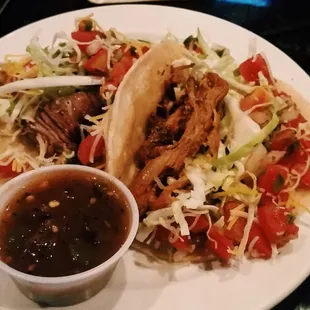 Smoked Brisket and BBQ Pulled Pork tacos for Taco Tuesday! Their meat is delicious