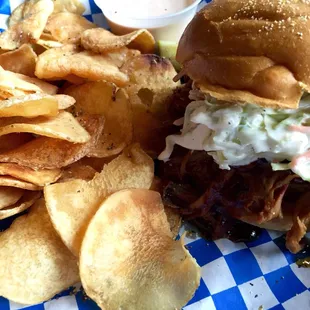 Pulled Pork Sandwich with Potato Chips