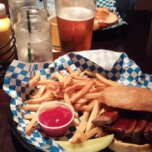 Awesome brisket sandwich, fries, and a cold pale ale!