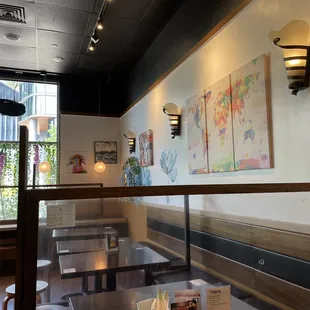 Inside the restaurant.  Clean and open.