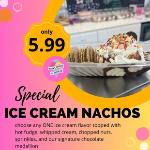 Newest Special! Ice cream nachos.
