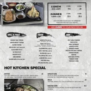 sushi and sashimi, menu