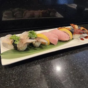 Assorted sushi.
