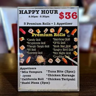 Happy hour as of May 2024.