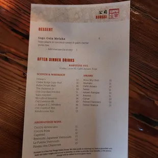 1 dessert &amp; after dinner drinks