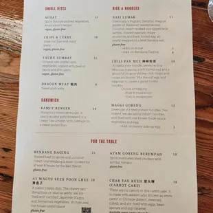 Food menu
