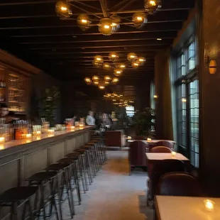 Blurry, but the view and vibes of the interior and bar space of Kamper&apos;s Rooftop Lounge