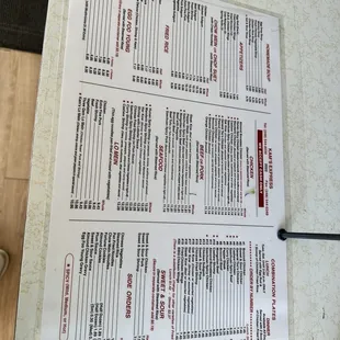 a menu on a table