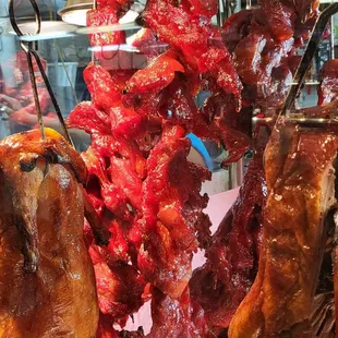 meat hanging from a rack