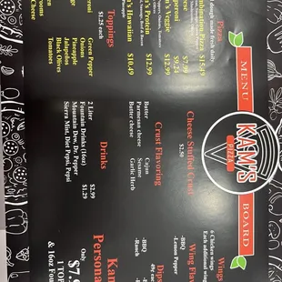 Pizza menu