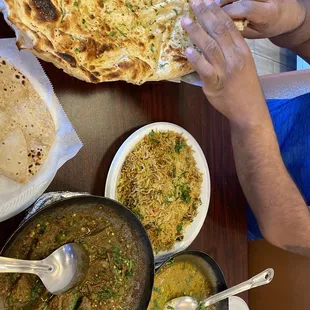 Garlic Naan, Chapati, Boneless Beef Karhai, Daal, Biryani