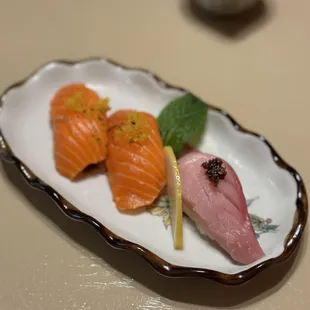 King salmon and yellowtail nigiri