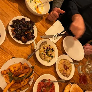 a table full of plates of food