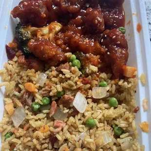 Sesame Chicken with pork fried rice.