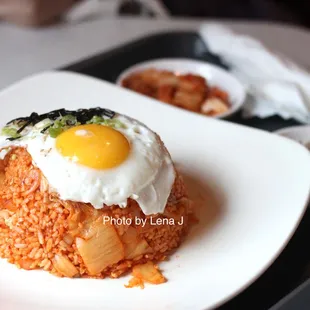Kimchi fried rice ($11.50) - Fried rice with kimchi, topped with egg