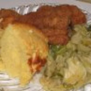 Fried Catfish, Fried Cabbage, with cornbread