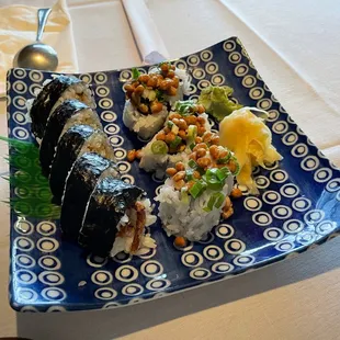 Spider roll and natto roll