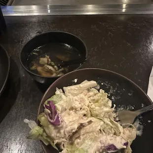 Soup and salad served before meal