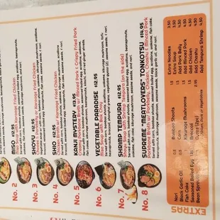 Ramen Menu