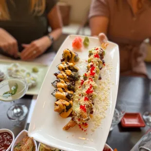 a platter of food on a table