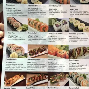 Sushi Menu