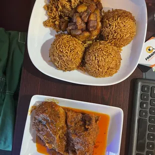 Jollof rice and plantain with fish