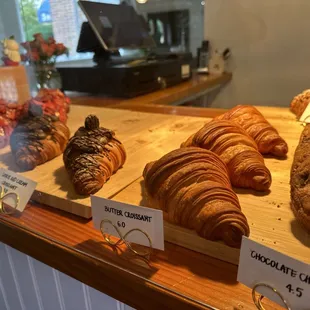 a variety of baked goods on display