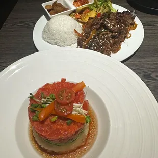 Tuna tower and bulgogi platter
