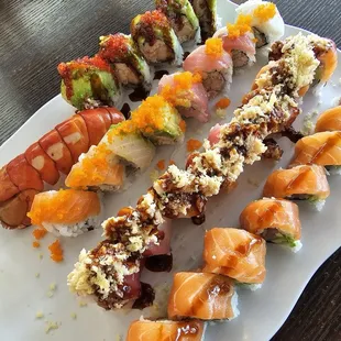 Lobster Roll, Volcano Roll, Rainbow Roll, Bumble Bee Roll