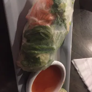Spring rolls. The sauce is super fishy tasting