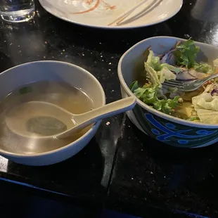 Soup and salad with ginger dressing